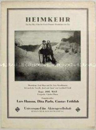 Filmprogramm zu dem deutschen Spielfilm "Heimkehr" (englisch, französisch, deutsch)