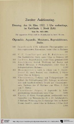 Ölgemälde, Aquarelle, Miniaturen, Reproduktionen, Stiche (Nr. 161-195)