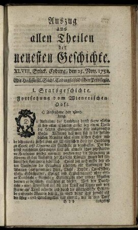 XLVIII. Stück. Coburg, den 25. Nov. 1752.