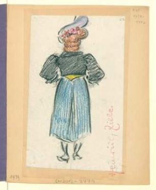 Frau mit lila Hut in Rückenansicht