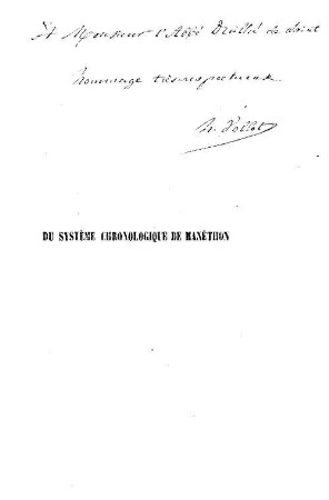 Du système chronologique de Manéthon confronté avec les plus récentes découvertes de l'archéologie