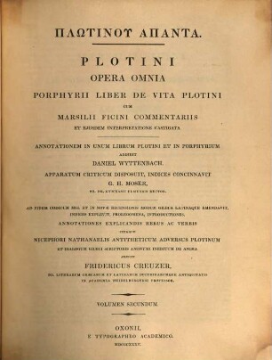 Plotinu hapanta : Porphyrii Liber De Vita Plotini Cum Marsilii Ficini Commentariis Et Ejusdem Interpretatione Castigata. 2