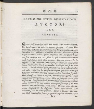 Doctissimo Huius Dissertationis Auctori S.D.P. Praeses