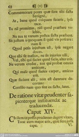 De ratione vitae prudenter sapienterque instituendae ac traducendae. Caput XIV