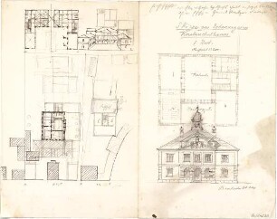 Thiersch, August ; München - Nymphenburg; Knabenschule, Projekt - Grundriss, Grundriss 1. OG, Ansicht