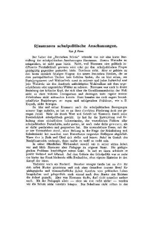 Rissmanns schupolitische Anschauungen