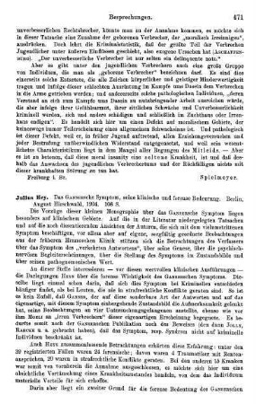 471-472, Juluis Hey, Das Gansersche Symptom, seine klinische und forensische Bedeutung, 1904