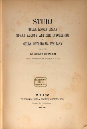 Studj sulla lingua umana, sopra alcune antiche inscrizioni e sulla ortografia italiana