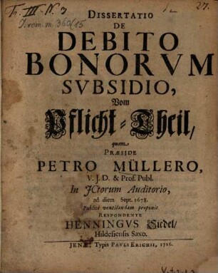Dissertatio De Debito Bonorum Subsidio, Vom Pflicht-Theil