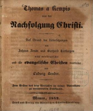 Thomas a Kempis von der Nachfolgung Christi