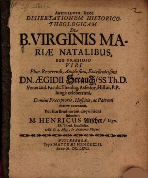 Dissertationem Historico-Theologicam De B. Virginis Mariae Natalibus