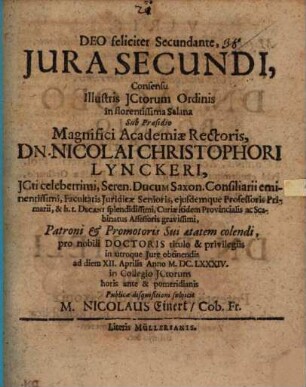 Iura secundi, Germanis: Von dem Recht, das der nächste Theilhaber an einer Sache hat ...