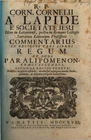 R. P. Corn. Cornelii A Lapide È Societate Jesu ... Commentarius In Josue, Judicum, Ruth, Et Primum Librum Regum, 2