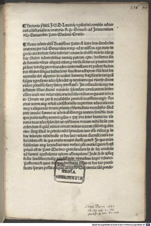 Hectoris Flisci ... Ad Innocentium viij. Genuensem pont. maximum maximũ. oratio