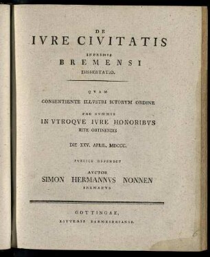 De Iure Civitatis Inprimis Bremensi Dissertatio