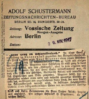 Kritik aus Vossische Zeitung (20.11.1917).