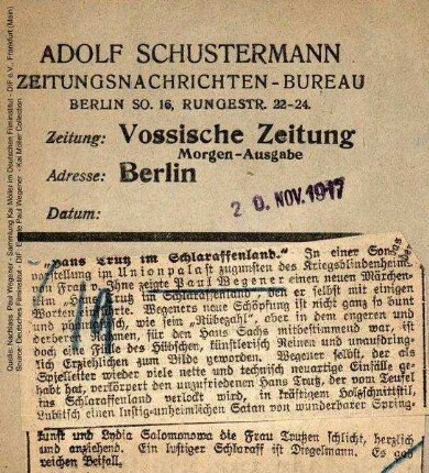 Kritik aus Vossische Zeitung (20.11.1917).