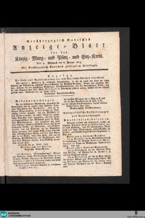 Grossherzoglich Badisches Anzeige-Blatt für den Kinzig-, Murg- und Pfinz-Kreis, Großherzoglich Badisches Anzeige-Blatt für den Kinzig-, Murg- und Pfinz-Kreis