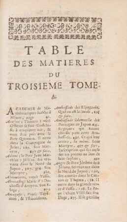 Table des matieres du troisieme tome