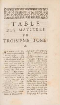 Table des matieres du troisieme tome