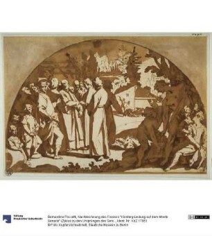 Nachzeichnung des Freskos "Klostergründung auf dem Monte Senario" (Zyklus zu den Ursprüngen des Servitenordens im Chiostrino dei Morti der Santissima Annunziata in Florenz)