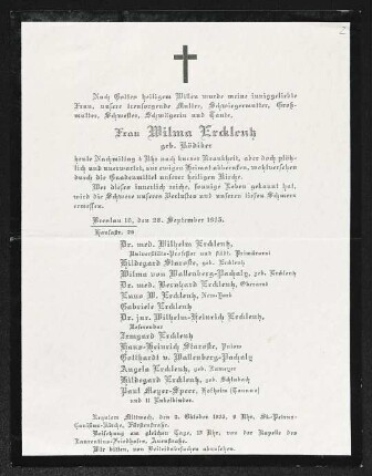 Brief von Paul Meyer-Speer, Wilhelm Ercklentz, Gabriele Ercklentz, Bernhard Ercklentz und Wilhelm-Heinrich Ercklentz an Gerhart Hauptmann
