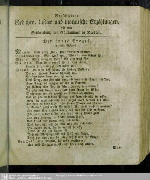 Verschiedene Gedichte, lustige und moralische Erzählungen wie auch Beschreibung der Rüstkammer in Dresden