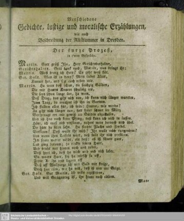 Verschiedene Gedichte, lustige und moralische Erzählungen wie auch Beschreibung der Rüstkammer in Dresden