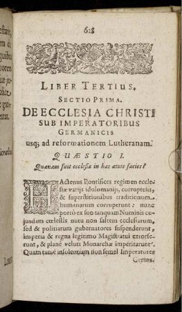 Sectio Prima. De Ecclesia Christi Sub Imperatoribus Germanicis.