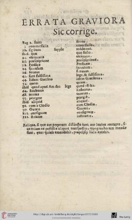 Errata graviora sic corrige