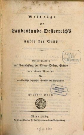 Beiträge zur Landeskunde Österreich's unter der Enns. 4. 1834
