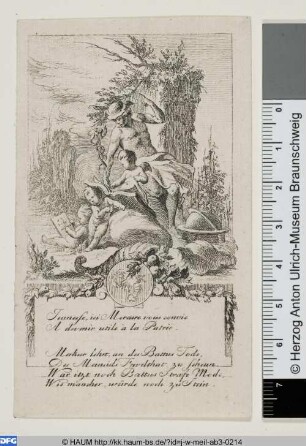 Kalenderblatt mit dem Sternzeichen Krebs im Medaillon und dem Merkur umgeben von Putti