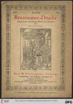 Nr. 513: Katalog: Renaissance-Drucke, Inkunabeln, illustrierte Werke des 16. Jahrh. usw.