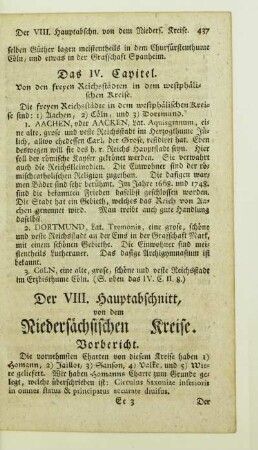 Der VIII. Hauptabschnitt, von dem Niedersaechsischen Kreise