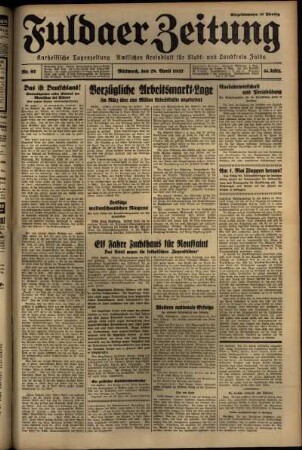Erste Ausgabe vom Mittwoch, den 28. April 1937.