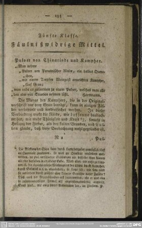 Fünfte Klasse. Fäulnißwidrige Mittel