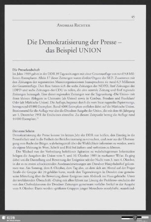 Die Demokratisierung der Presse - das Beispiel UNION