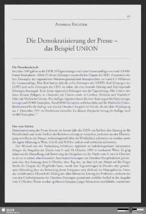 Die Demokratisierung der Presse - das Beispiel UNION