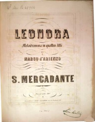 Leonora : melodramma in 4 atti di Marco d'Arienzo