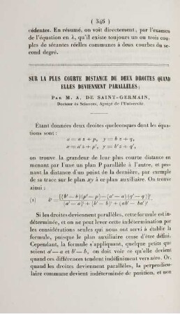 Sur la plus courte distance de deux droites quand elles deviennent paralléles.