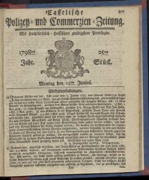 25tes Stueck, Montag den 18ten Junius 1798