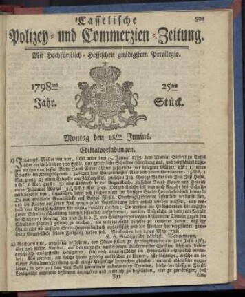 25tes Stueck, Montag den 18ten Junius 1798