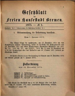 Gesetzblatt der Freien Hansestadt Bremen. 1875 (1876)