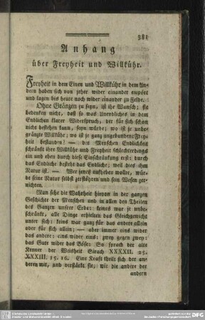 Anhang über Freyheit und Willkühr