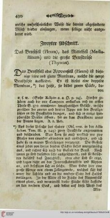 Zweyter Abschnitt: Das Brustfell (Pleura), das Mittelfell (Mediastinum) und die große Brustdrüse (Thymus)