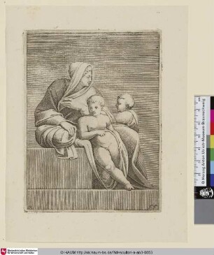 [Eine sitzende Frau mit zwei Kindern]