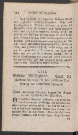 LVII. Erfüllte Weissagungen. Einer der stärksten Beweise für den göttlichen Ursprung der christlichen Religion