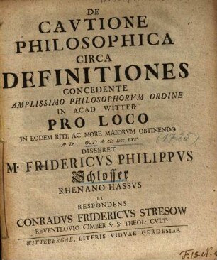 De Cavtione Philosophica Circa Definitiones
