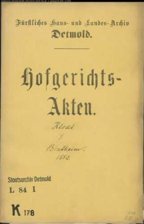 Klodt, Jobst in Salzuflen gegen Dr. Konrad Bentens (Bentheim) Erben - Schuldforderung