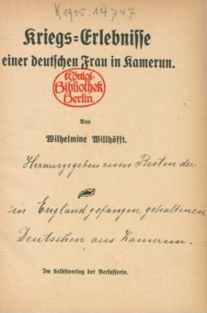 Kriegs-Erlebnisse einer deutschen Frau in Kamerun